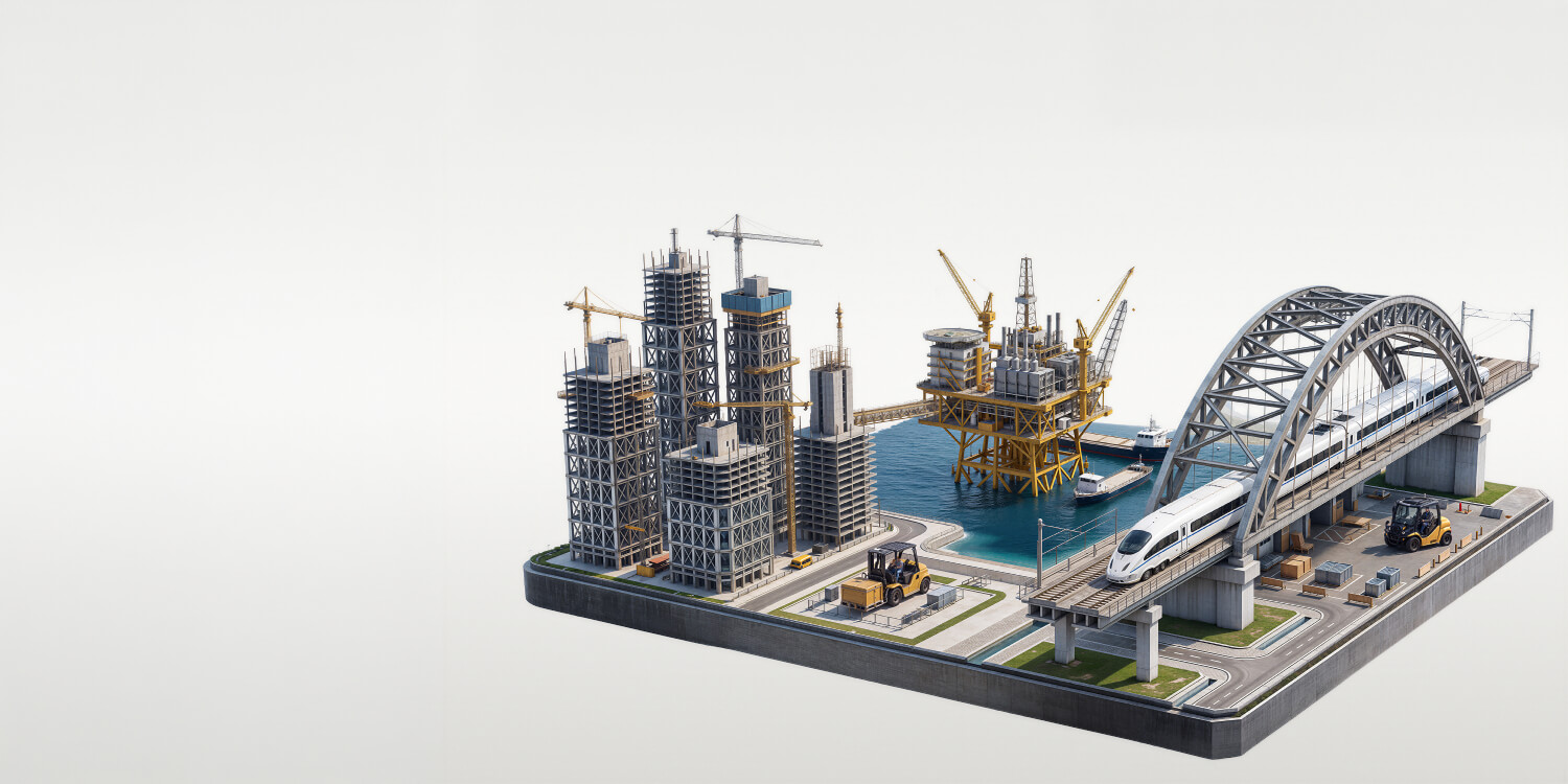 City skyline of high-rise buildings under construction with cranes