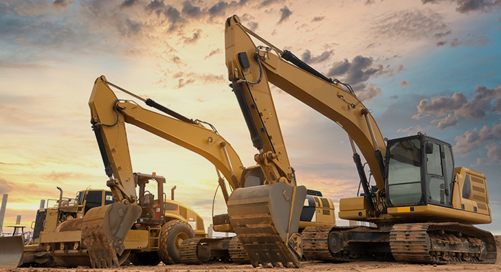 AMNS Applications & Marquee Projects excavators parked on dirt